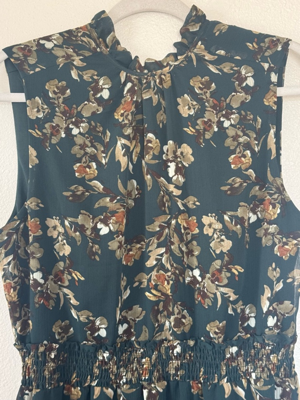 DREW Fern Floral Green Smocked Waist Sleeveless Mini Dress Ruffled M NEW $295 - Picture 3 of 5